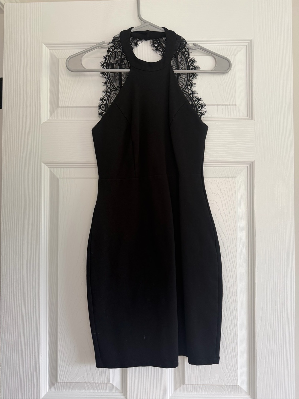 Lulu's Black Halter Mini Dress with Lace Back